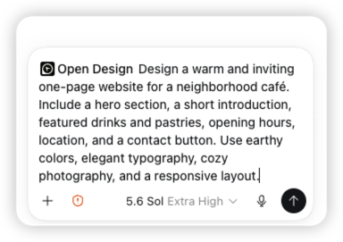Реальный запрос в Codex к OpenDesign на создание уютного сайта районного кафе