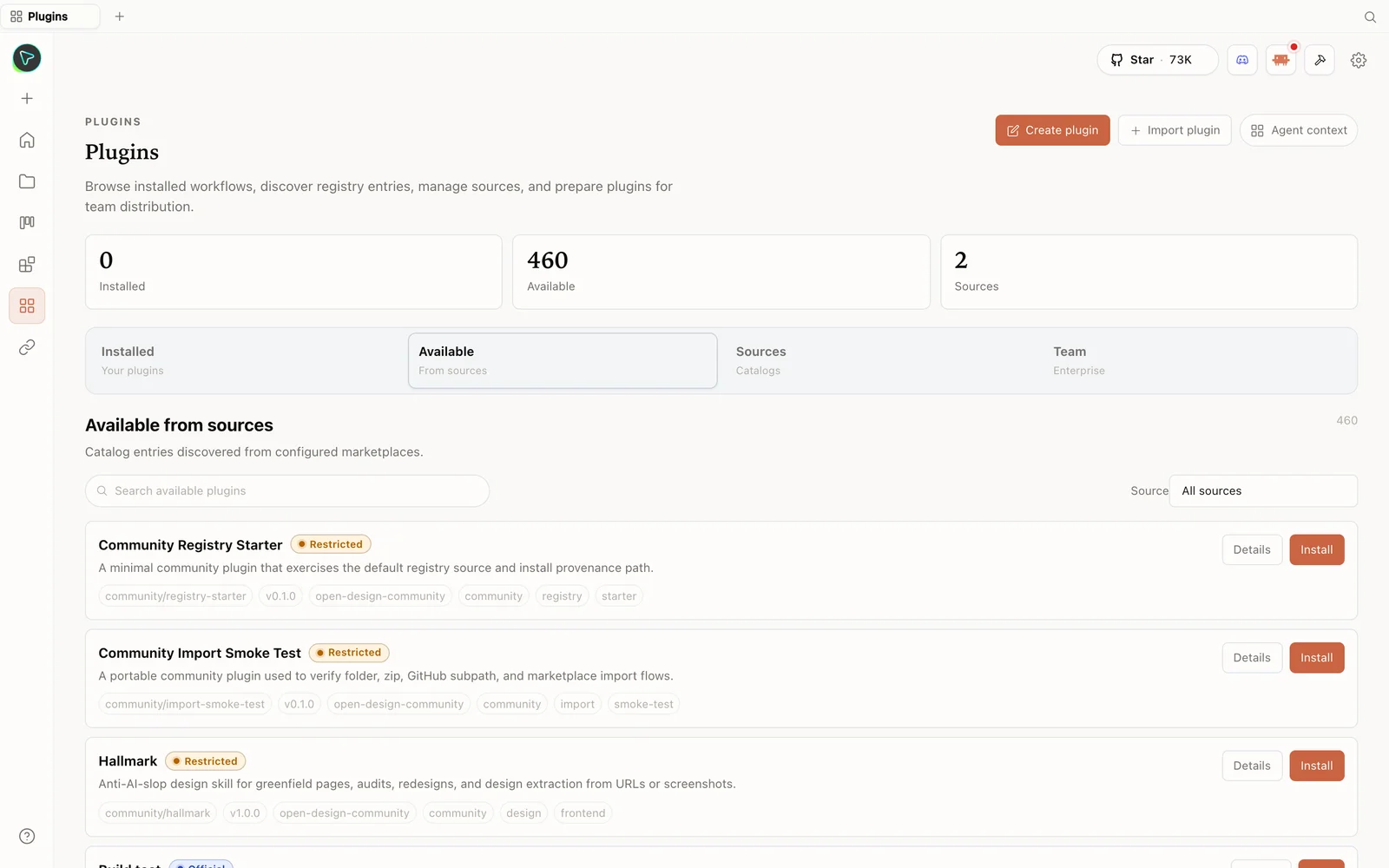Die Open-Design-Plugin-Bibliothek mit installierbaren Skills.